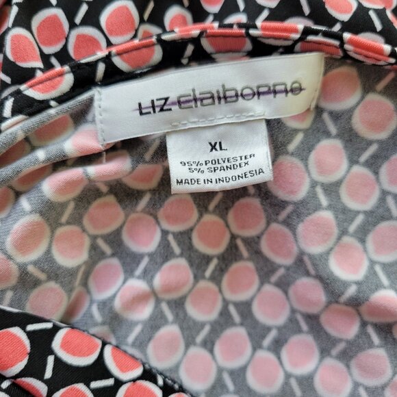 Liz Claiborne Womens Top Extra Large Black Pink Geometric Draped Neck GEO92E - Picture 8 of 10